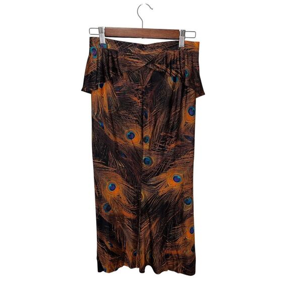 Givenchy Silk Midi Skirt Peacock Animal Print Ruffle Size 38 (6) Rare Luxury - Picture 4 of 9